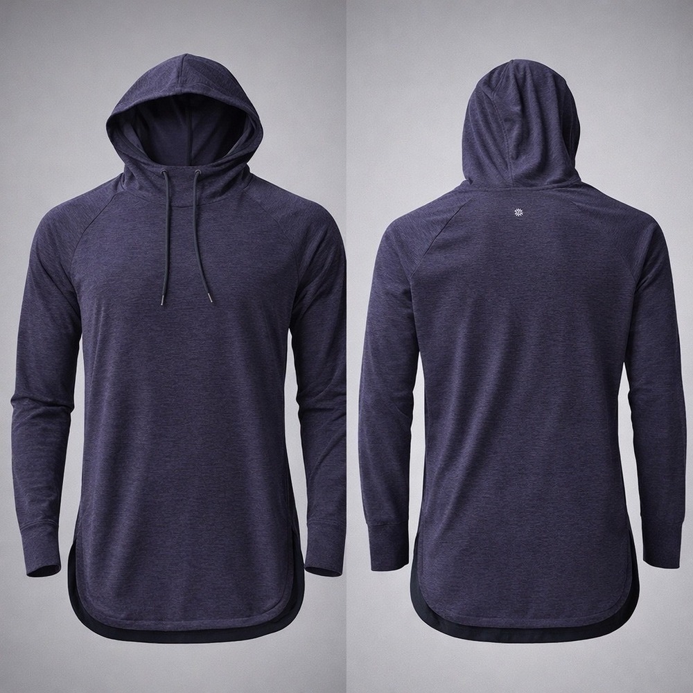 🍁Serene Tangerine Purple Heathered Long Sleeve Hoodie Thumbhole High-Low Hem Sm‎ - Picture 2 of 10